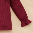thumbnail image 3 of Toddler Girl 2Pcs Outfits Set Solid Ruffle Long Sleeve Ribbed T-Shirt Knit Tops Plaid Button Skirts Set Spring Fall Winter Clothes Kid 2-7 Years, 3 of 11