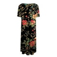 thumbnail image 5 of DBAIXID Knee Length Dress for Women Summer Plus Size Short Sleeve Crewneck Floral Print Flowy Midi Dresses with Pocket Black 3XL, 5 of 5