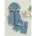 thumbnail image 2 of Bagilaanoe 2pcs Toddler Baby Boy Short Pants Set Sleeveless Zipper Hoodie Tops + Shorts 3M 6M 12M 18M 24M 3T Kids Casual Summer Outfits, 2 of 9
