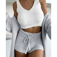 thumbnail image 2 of Thermal Three-piece Fluff Coat Spaghetti Strap Short Top Shorts Suit, 2 of 9