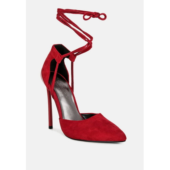 RULE-BREAKER Red Lace Up Stiletto Sandals