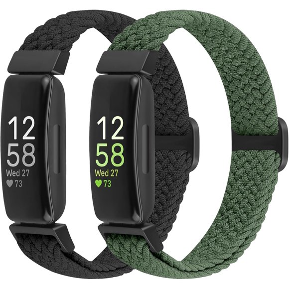 czcpp-2 Pack Elastic Braided Bands Compatible with Fitbit Inspire 3/ Inspire 2/Inspire/Inspire HR/Ace 3/Ace 2 Women Men Kids, Adjustable Stretchy Wristbands Bracelets Loop Sports Replacement Straps