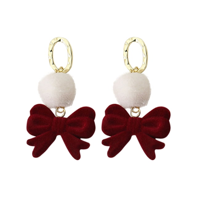 WILLBEST Boucles d'Oreilles en Velours Rouge avec Nœud pour Femmes Automne Hiver Bijoux de Mode Accessoires pour Cheveux