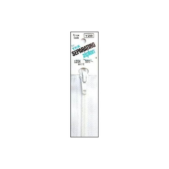 YKK Ziplon Separating Zipper 12" White