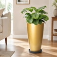 thumbnail image 6 of FIASON 2 Pack 21"H Gloss Gold Round Tall Planters, Indoor Outdoor Plant Pots with 2-in-1 Removable Shelf & Drainage Holes, Modern Flower Pots for Front Door Porch Patio Entryway Decor, 6 of 8