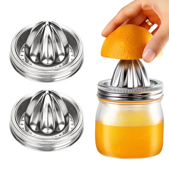 2 pack Stainless Steel Juicer Lid for Wide Mouth Mason Jars – Manual Citrus Reamer & Press for Lemons, Oranges, Limes – Dishwasher Safe, BPA-Free