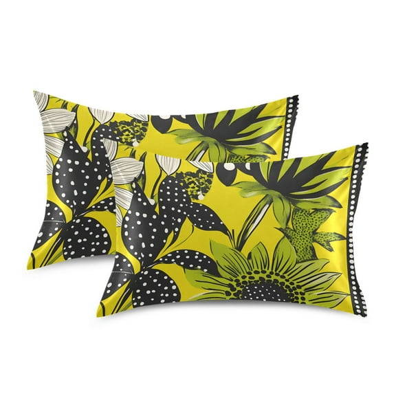 Yayeee Pillowcase Standard Size Set of 2 Satin Wrinkle Resistant Pillow Case, Yellow Flowers