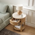 thumbnail image 5 of COLAMY RILLE 20" Round End Table with Drawer & Storage Shelf, Travertine Fluted Wood Side Table for Living Room, Modern Farmhouse Round Nightstand Bedside Table, Oak, 5 of 10
