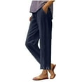 thumbnail image 2 of ClodeEU Womens Linen Capri Pants With Pockets,Ruffle Hem Pants,High Waisted Casual Lightweight Loose Trousers Navy,Womens Plus M, 2 of 6