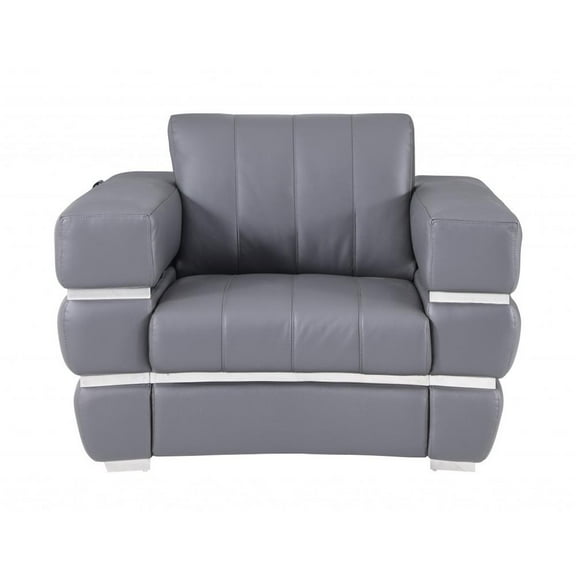 Charcoal Gray Stripe Top Grade Italian Leather Chair
