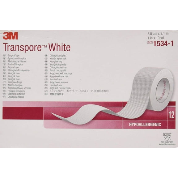 3M 1534-1 Transpore White Dressing Tape 1 IN x 10 YD (3 Rolls)