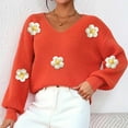 thumbnail image 6 of Cute Sweaters for Women Flowers Applique V Neck Comfy Knit Pullover Tops Long Sleeve Casual Trendy Fall Clothes (XL, Orange), 6 of 7