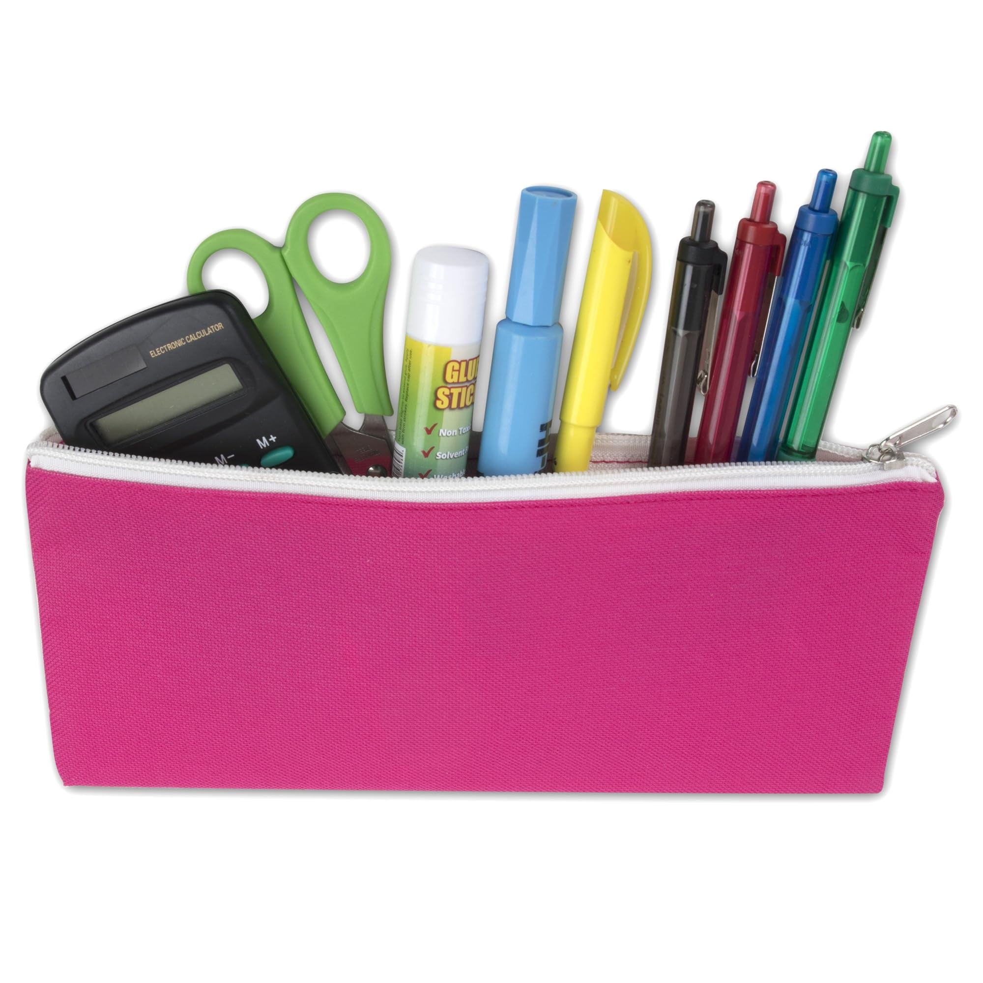 100 Pack of Bulk Wholesale Solid Color Zippered Pencil Cases for Pens, Pencils, Markers, Crayons, and Writing Stationary Supplies in 4 Assorted Colors