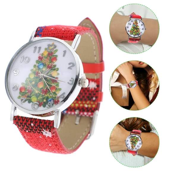 Women Fashionable Watch Christmas Pendant Elegant PU Leather Quartz Wristwatch Beautiful Leisure Snowflake Style Watch Jewelry