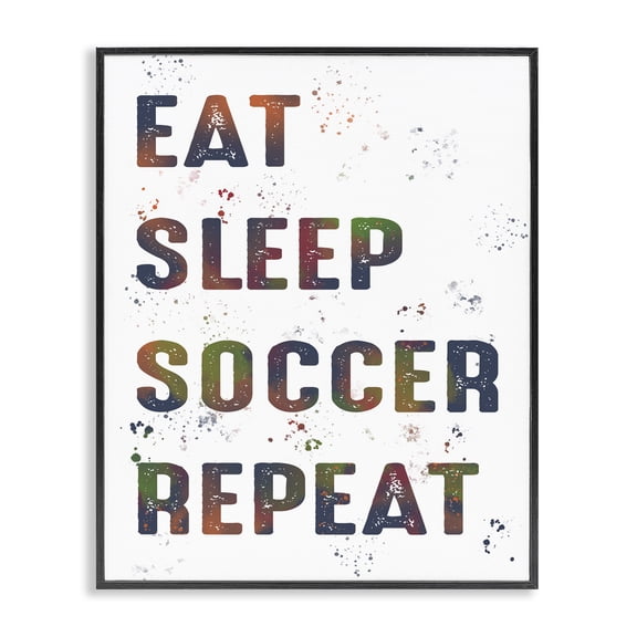 Stupell Industries Eat Sleep Soccer Repeat Quotes and Sayings Painting Black Framed Art Print Wall Art, 11 x 14