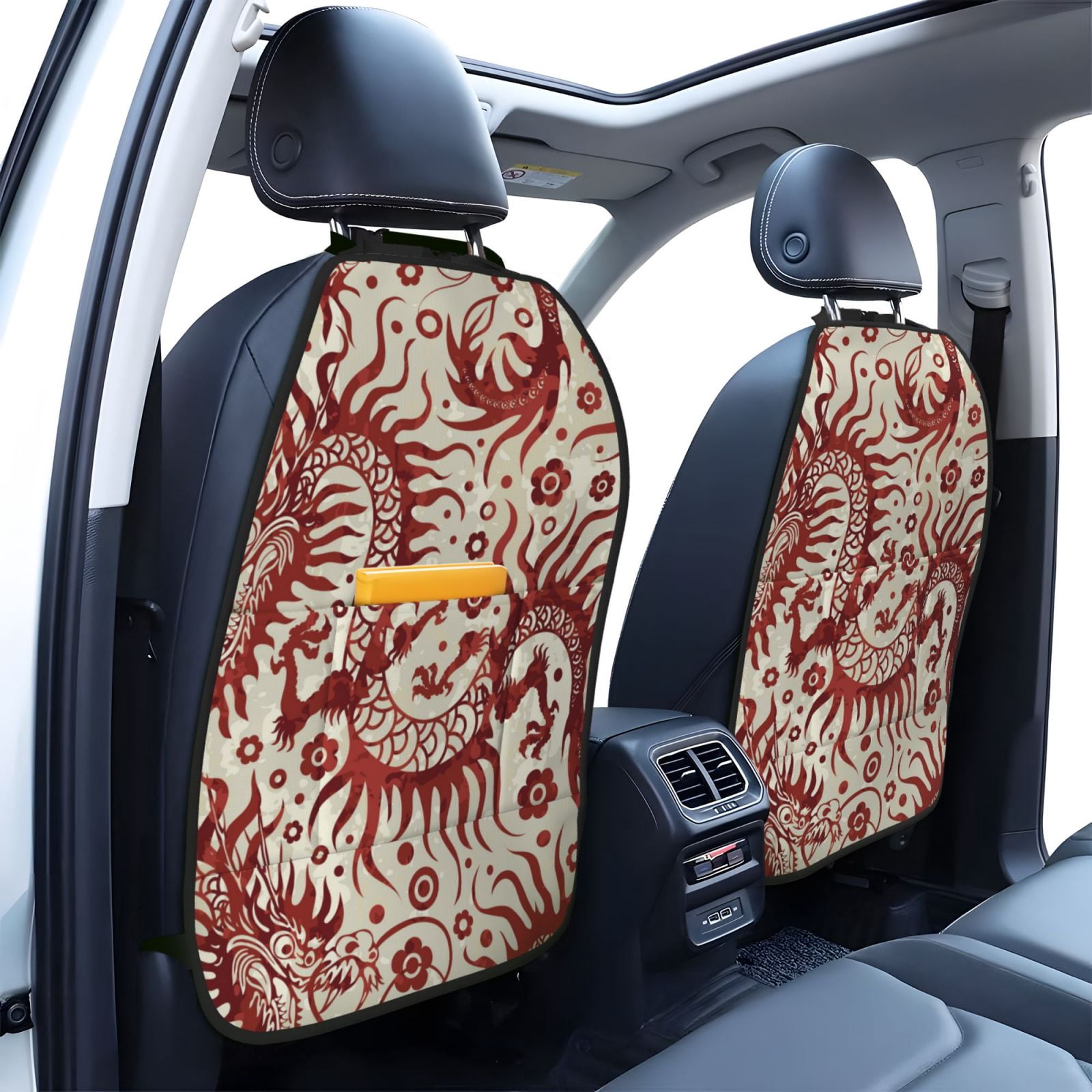Xecao Dragons1 Pattern Car Seat Back Protector 2 Pack Large Capacity Pocket, Kick Mats Back Seat Protector