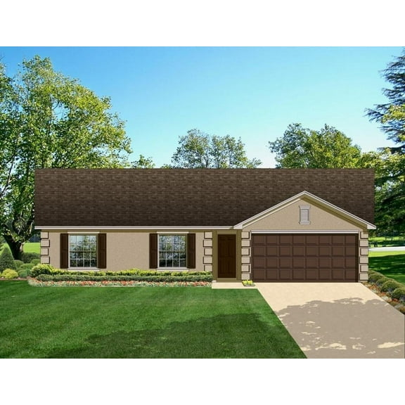 556-12121: Colonial CMU 3 Bed, 2 Bath Luxury Home Plan, 1212 Sq Ft: Full Blueprints with License to Build by Home Plan Marketplace - Lesuto