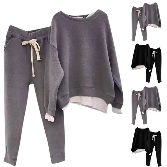 ZZwxWA Women Autumn Tracksuit Loose Warm Drawstring Adjustable Waist Sweatshirt Sweatpants Set for Daily Wear Tax Free Weekend