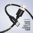 thumbnail image 2 of Powertek Marble 6ft USB-A to USB-C Cable, Black & Gold, Silicone Marble Print Design, Fast Charging Cable with Smooth Data Transfer, 2 of 5