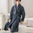 thumbnail image 2 of Previn Men's Belt Fleece Bathrobe Belt Loops Bathrobes Billowy Cold Weather Fall Calf Length Long Sleeve Loungewear Dark Grey Small-Medium, 2 of 3