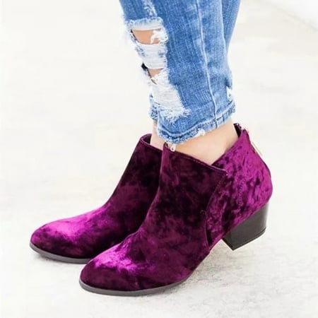 

Wirdiell Boots for Women Ladies Winter Suede Solid Color Back Zipper Short Tube Heel Vintage Chunky Ankle Boots Women Boots Purple 36