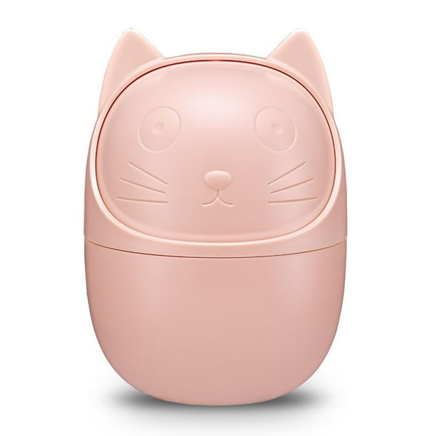BYDOT Cute Desktop Mini Flip Garbage Bucket Cartoon Cat Small Trash Can