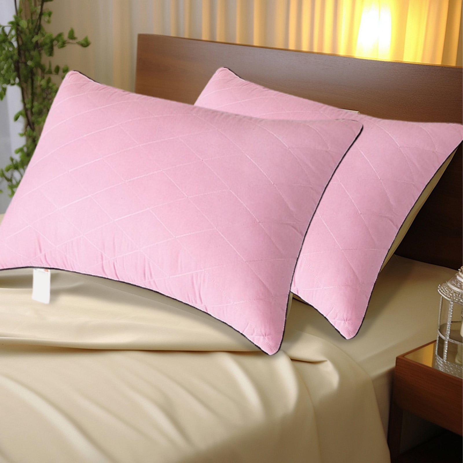 Nkmbld Pillows for Bed with Cooling Cover Hotel Grade Down Core Soft and Supportive Bed Pillow for Back and Stomach Sleepers Made of Friendly Fabric, King, Pink