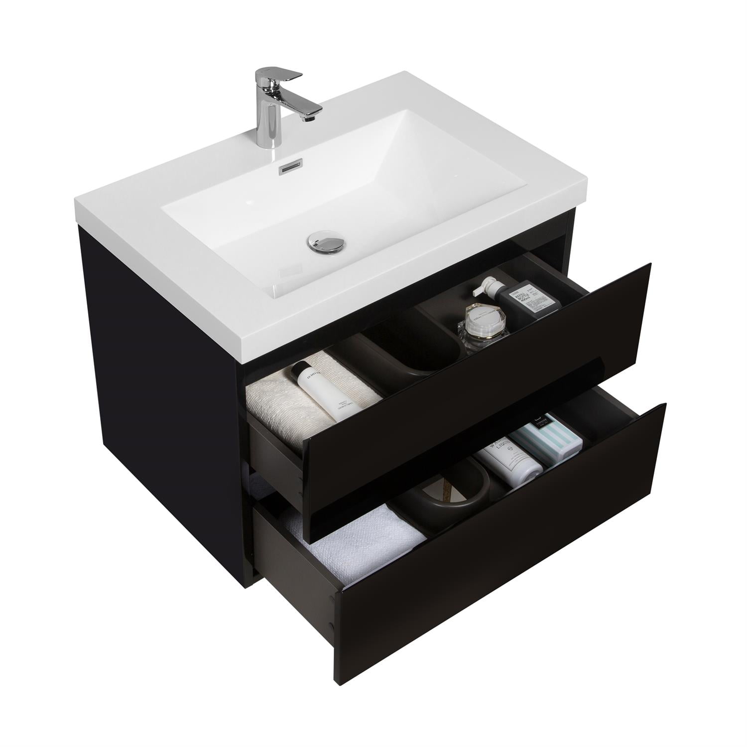 Demi Bonn 30" Floating Bathroom Vanity with Sink, Resin Top Basin and 2 Soft Close Drawers, Faucets and Drains Not Included, Black