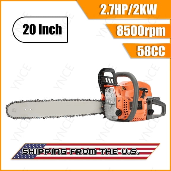 YNCE 58CC Gas Powered Chainsaw 20 Inch, Lightweight Top Handle Handheld Chainsaw with Quenched Chain, Auto Lubrication, Safety Lock & Quick Stop for Tree Wood Cutting