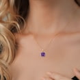 thumbnail image 3 of Gem Stone King 10K Yellow Gold Purple Amethyst and White Created Sapphire Pendant Necklace for Women (6.74 Cttw, Gemstone February Birthstone, Cushion Cut 12MM, with 18 inch Chain), 3 of 5