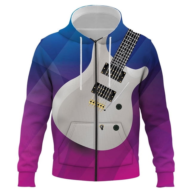 Sudadera con capucha y cremallera para hombre y mujer, con estampado 3D de guitarra, estilo informal, estilo hip hop, unisex