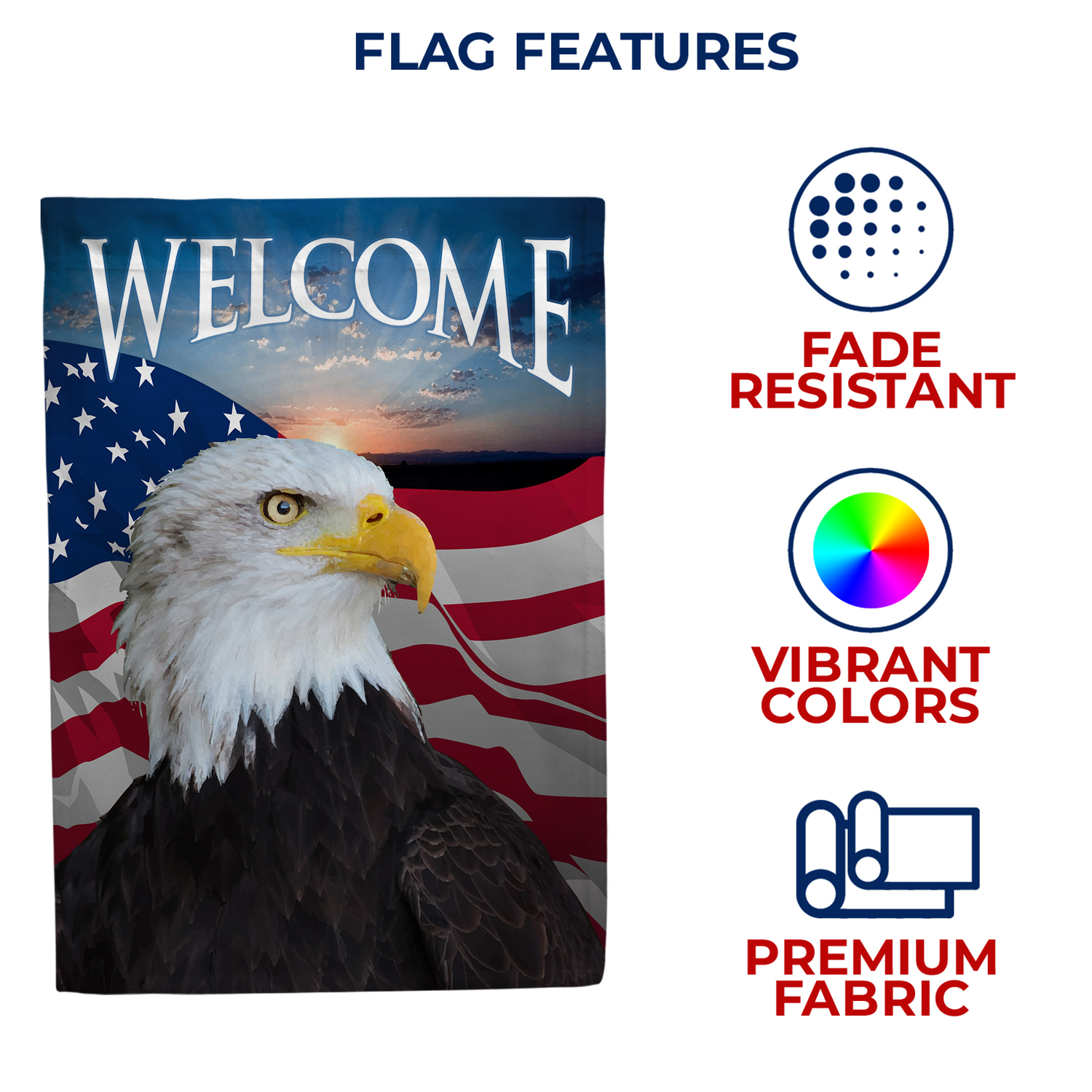 America Forever Face of Freedom Welcome House Flag, 28 x 40 inch Double Sided, Bald Eagle American Flag Welcome Patriotic 4th of July Liberty Freedom Outdoor Decor
