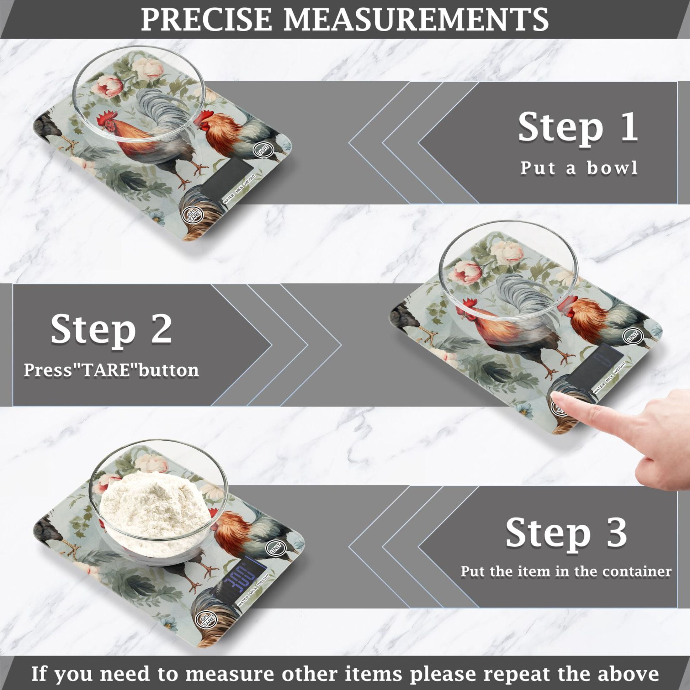 Chickens Flowers Leaves Food Scale Digital Kitchen Scale Waterproof Tempered Glass Tare Function 11 lb for Baking Cooking Meal Prep
