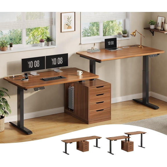 94'' Standing Desk with 4 Drawers for Home Office, Modern Height Adjustable Computer Desk, Long Two Person Desk