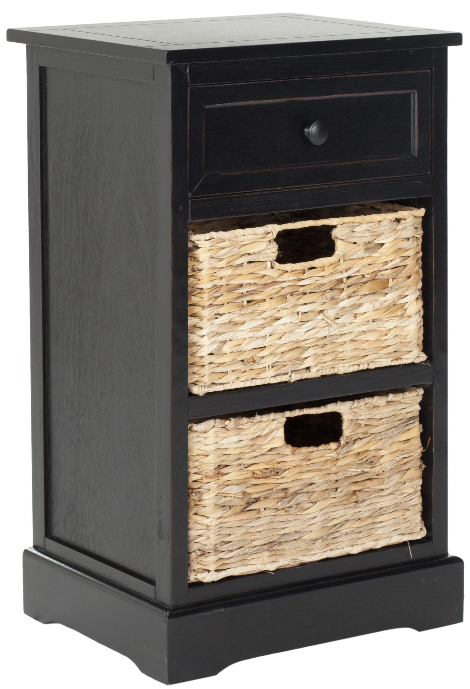 SAFAVIEH Carrie 1 Drawer Storage Side Table with 2 Baskets, Distressed Black