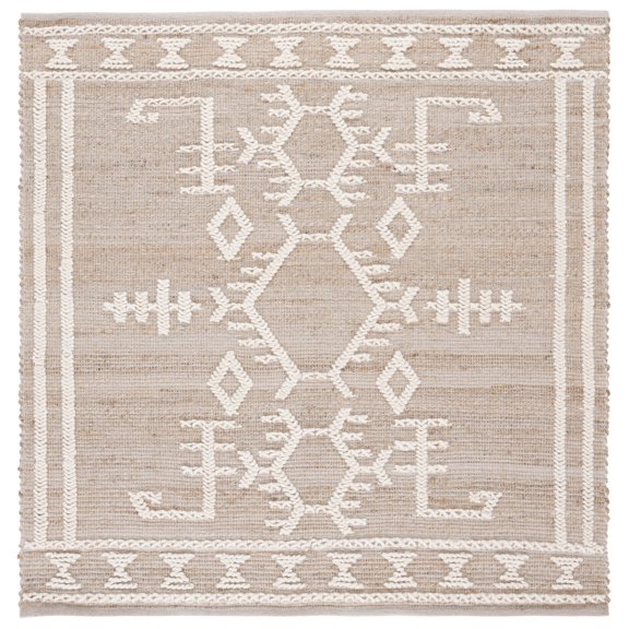 SAFAVIEH Natural Fiber Cleto Geometric Area Rug, Natural/Ivory, 6' x 6' Square
