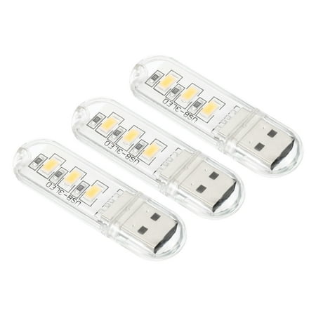 

Uxcell Portable USB Plugin 3 Beads LED Night Light Lamp Stick Warm White 3 Pack