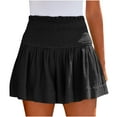 thumbnail image 3 of RQYYD Clearance Womens Shorts Cotton High Elastic Waisted Pleated Ruffle Cute Smocked Shorts Beach Flowy Summer Casual Short Black L, 3 of 9