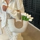 thumbnail image 4 of Bolso de Tote Tejido de Cuerda Gran Capacidad 12.6x7.87x3.94in Color Khaki con Bloque de Color Blanco, Bolso de Playa para el Hombro con Asa Portátil y Duradera., 4 of 6