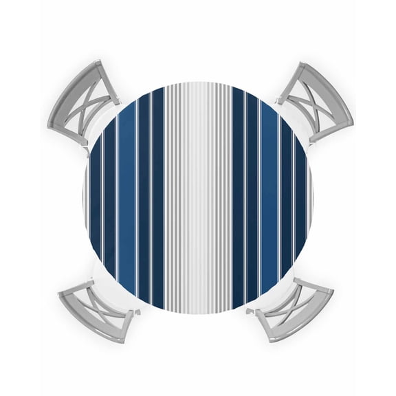 nqOlkjepod Lake Blue Stripes Round Tablecloth, Fitted Table Cover with Elastic for 55"-60" Round Tables, Minimalist Abstract Vertical Lines Table Cloth Outdoor Dinning Party Waterproof Tablecloths