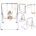 thumbnail image 1 of Gymnastics Training Bar for Kids Home Folding Kip Bar 4 in 1 Set with Swing Seat, 2 Trapeze Rings Expandable Horizontal Bar Junior Gymnastic Equipment Height Adjustable Monkey Bars Jungle Gym Pink, 1 of 9