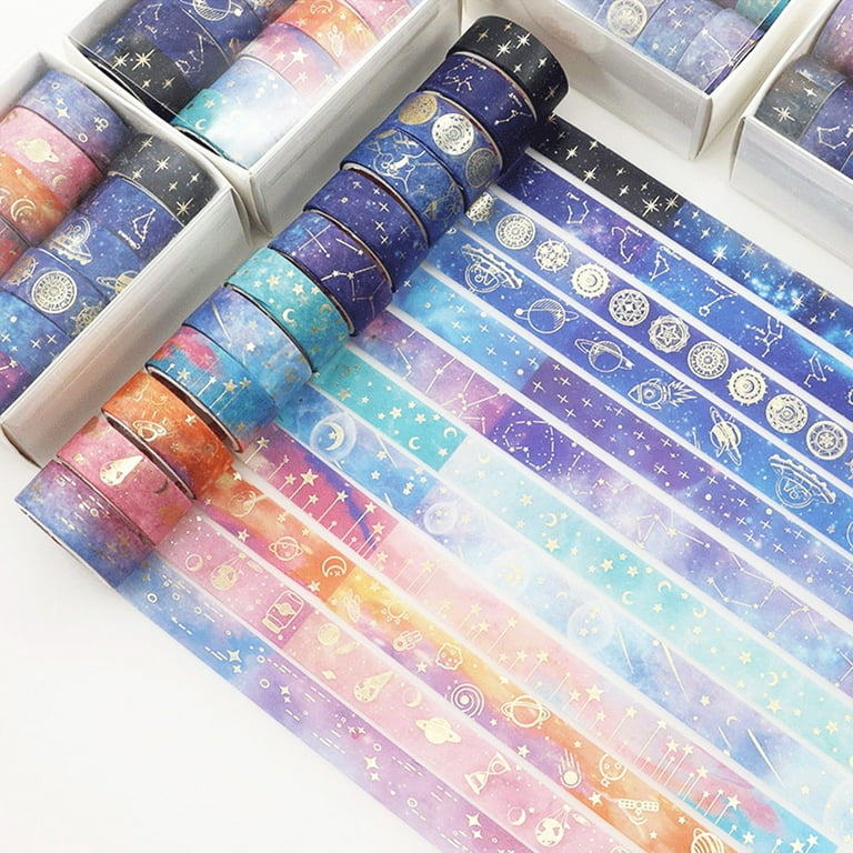 12 Rolls/Box Washi Tapes Colorful Self-adhesive Planet Stars Printed  Decorative Washi Stickers Packing Tapes for Scrapbo