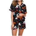 thumbnail image 2 of Women's 2 Piece Sleepwear Sets Short Sleeve Button Up Pjs Halloween Spooky Bat Ghost Pattern Loungewear Shorts Casual Comfortable Nightwear Pajamas, 2 of 6
