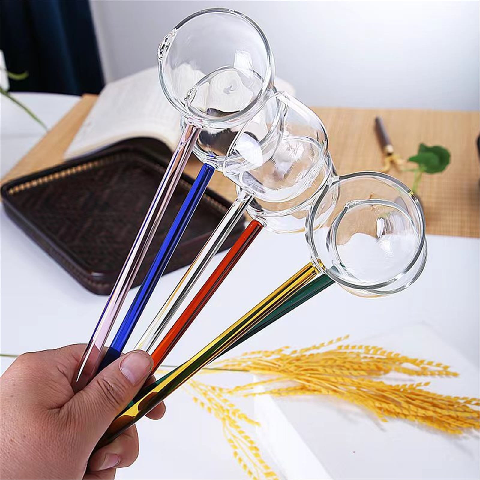 Cuillères à café en verre transparent à long manche pour mélanger le
