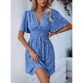 thumbnail image 4 of Women Summer Dresses Short Sleeve V Neck Floral Midi Sundress Blue S, 4 of 7