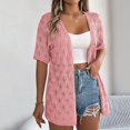thumbnail image 2 of XuJwPNcy Women's Crochet Open Front Cardigan Half Sleeve Soft Oversized Knitted Sweater Outerwear Cover up Coat, 2 of 7