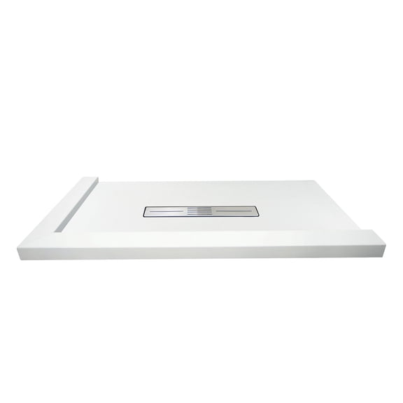 Transolid Trimslate 48-in x 36-in Shower Base with Adjustable Double Threshold and Center Drain, White