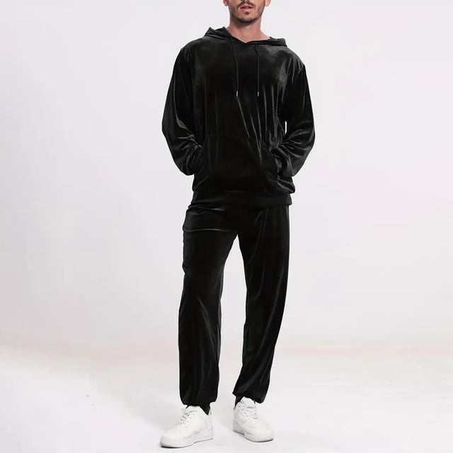Ceisia Men's Loose Fit Velvet Hooded Sweatshirt & Cuffed Sweatpants Set - Warm Soft Casual Two-Piece Tracksuit Gifts