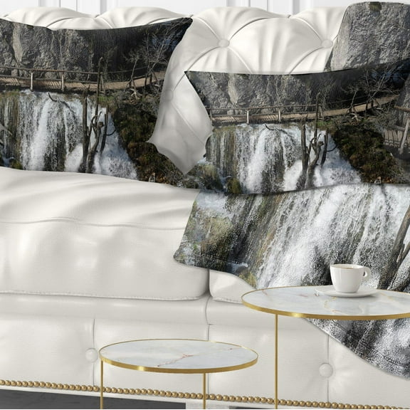 Designart Wooden Pathway in Plitvice Lakes - Landscape Photography Throw Pillow - 12x20