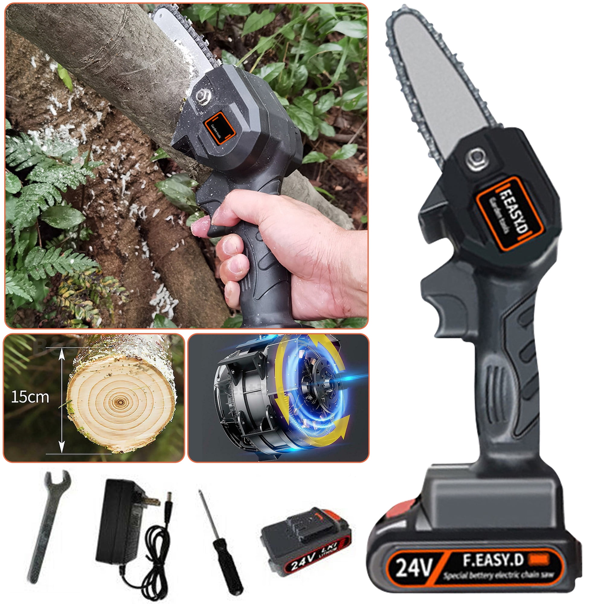 4 inch Hand held Cordless Chain Saw, Battery Powered Chainsaw for Wood